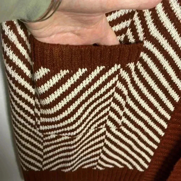 Fortune & Ivy Womens Cardigan Rust & Cream XL Open Front Long Line Chevron Comfy - Picture 5 of 13